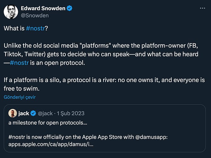Edward Snowden ve Jack Dorsey nostr hakkında