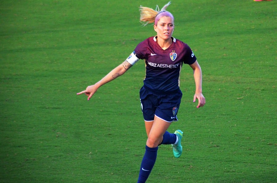 Denise O'Sullivan, the NC Courage's captain, plays for the team on June 24, 2023 against Racing Louisville in Cary, North Carolina.