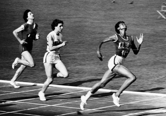 Wilma Rudolph wins the 100 metres race at the 1960