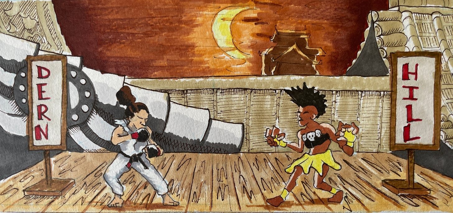 Illustration of Mackenzie Dern and Angela Hill.