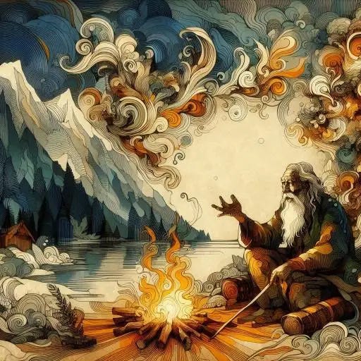 Illustration d'un vieil homme racontant des histoires de référencement naturel