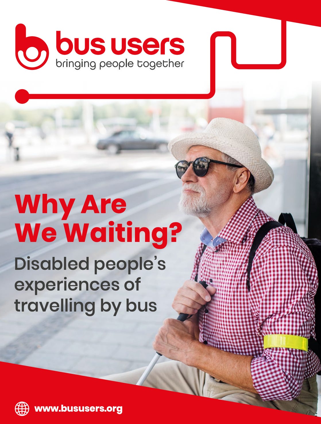 Cover of the study with a blind man waiting at a bus stop