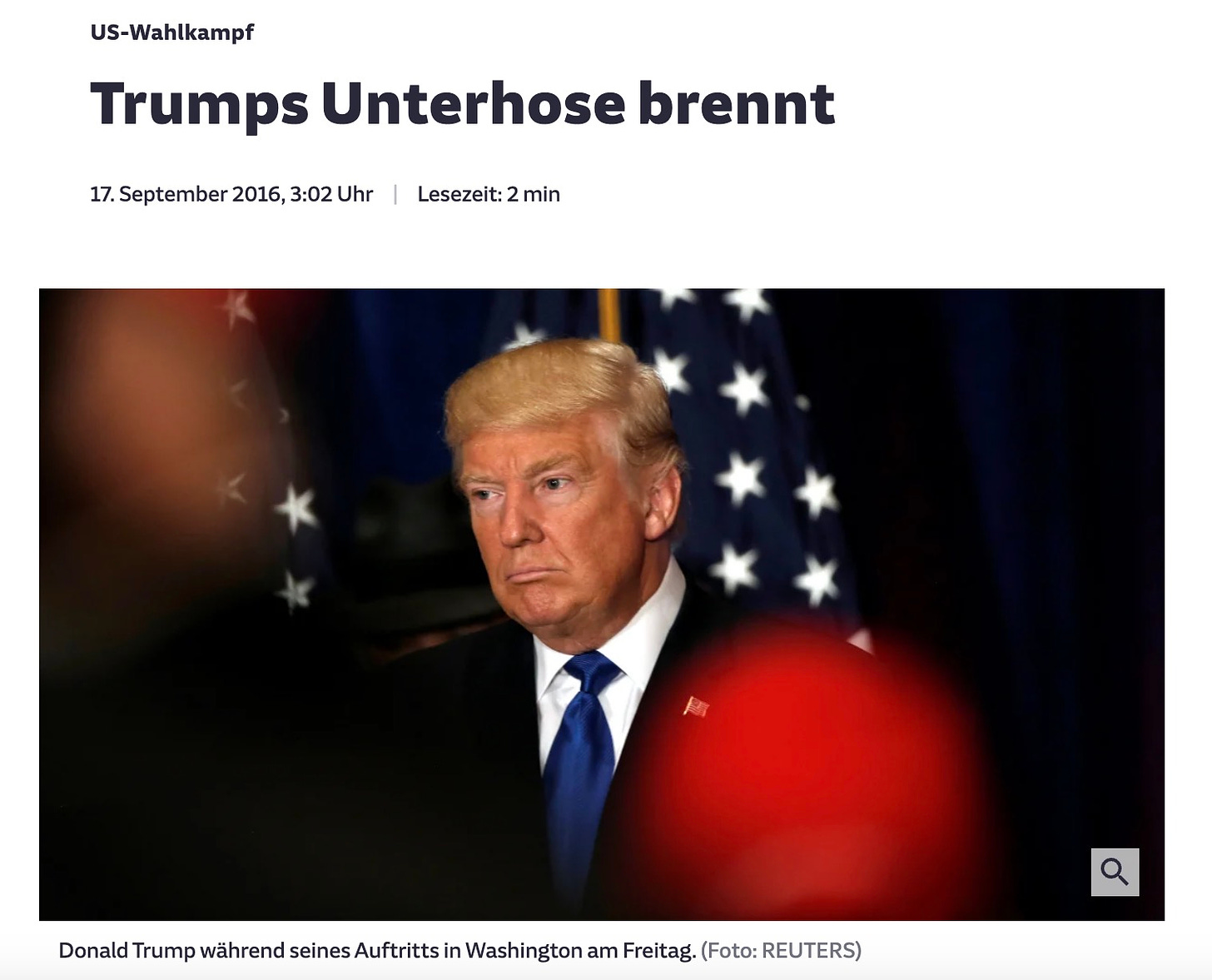 SZ-Onlineüberschrift 2016: "Trumps Unterhose brennt"