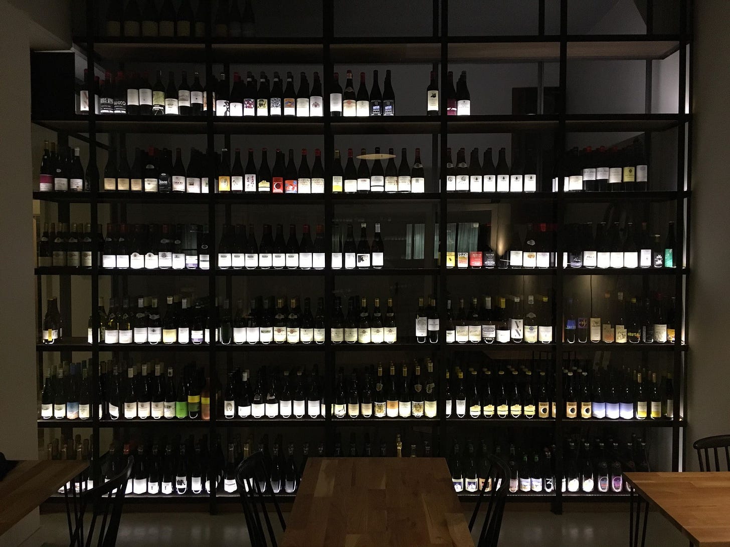 Wall of wines at 48 50, Amsterdam (Photo courtesy Carl Schroder)