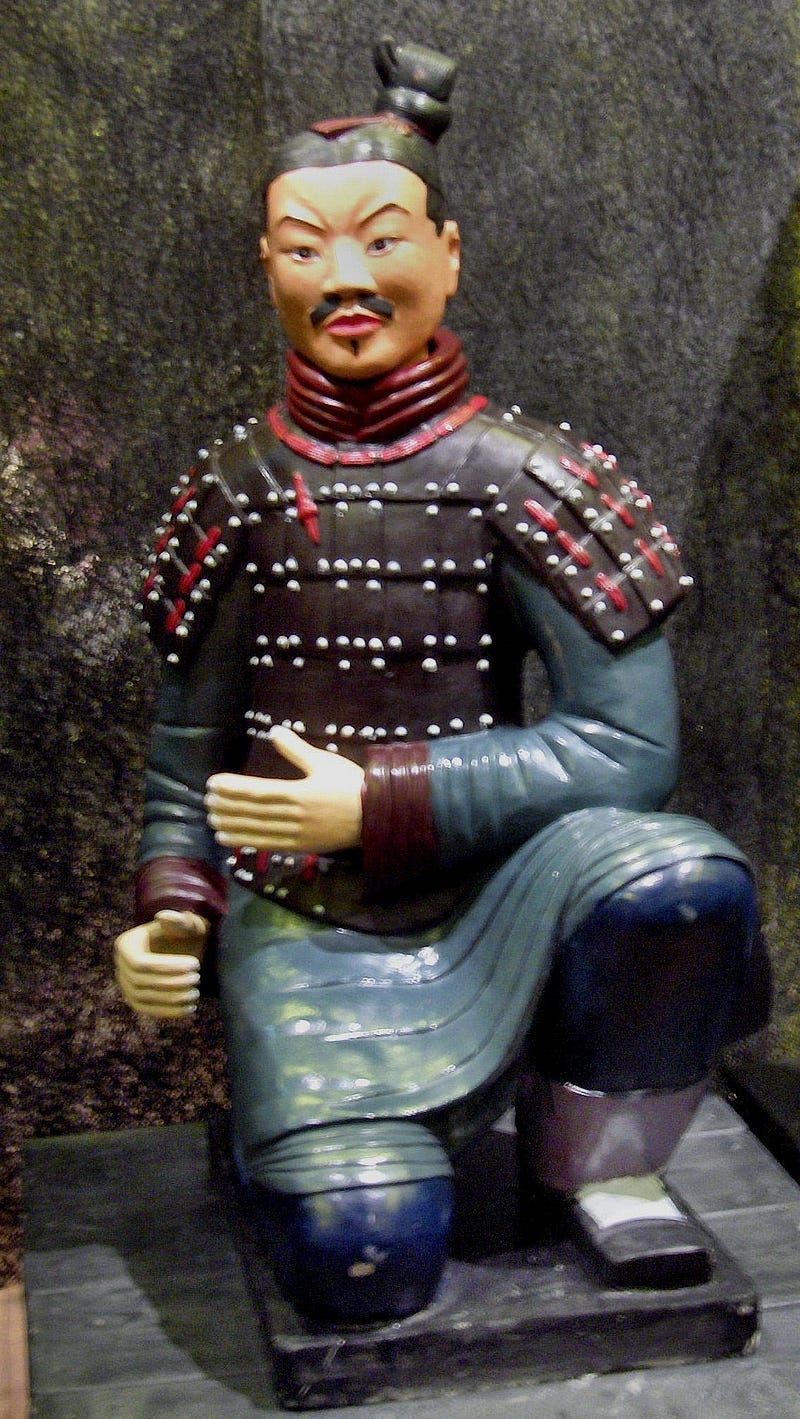 A fully painted terracotta soldier