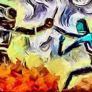the battle between humans and machines impressionist style