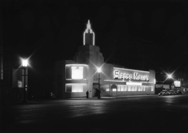 Nighttime View of Slapsy Maxie’s, 1947