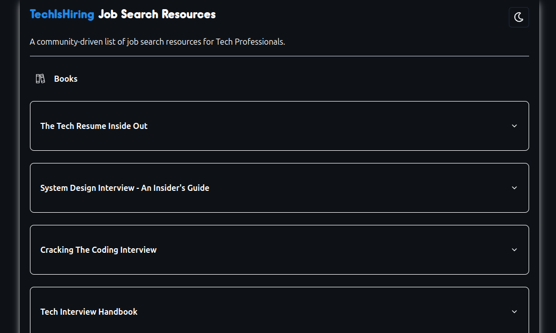 Screenshot of TechIsHiring Job Search Resources app