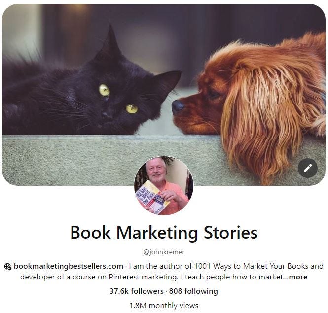 John Kremer, author of 1001 Ways to Market Your Books, featured on the Book Marketing Stories page on Pinterest.