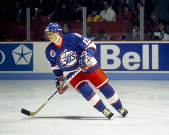 Teemu Selanne #13 of the Winnipeg Jets