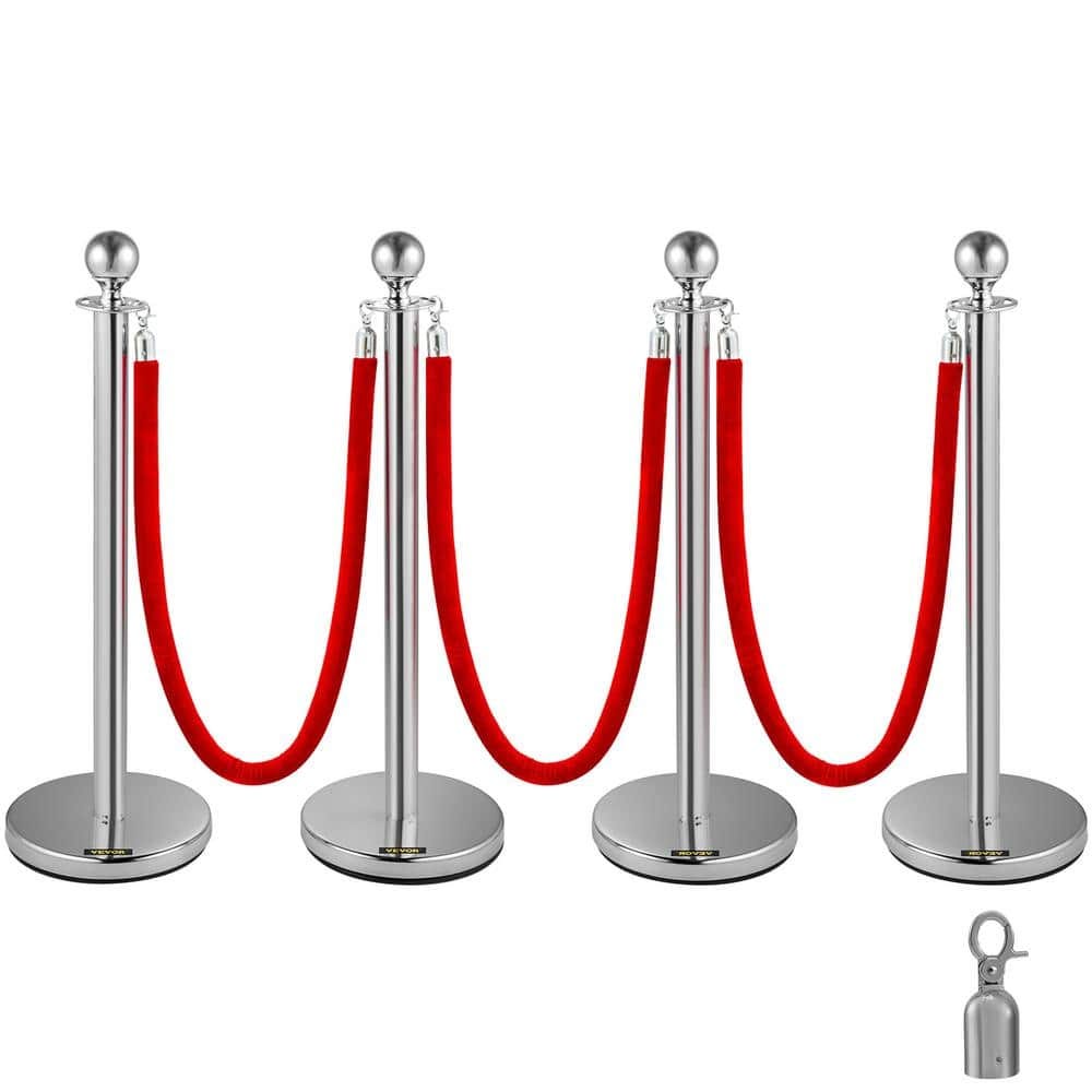 Vevor Velvet Rope Stanchion 4-pack Red Velvet Rope Barrier 38 inch.