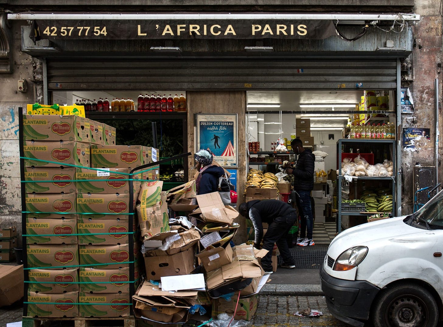 A shop sells plantain and other goods in Château Rouge, Paris