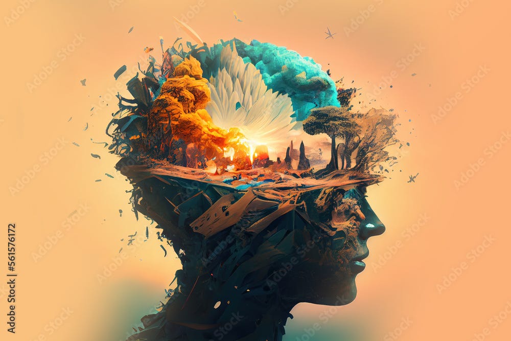 Ilustrace Generative AI illustration of annual collective mind concept art,  exploding mind, inner world, dreams, emotions, imagination and creative  mind ve službě Stock | Adobe Stock