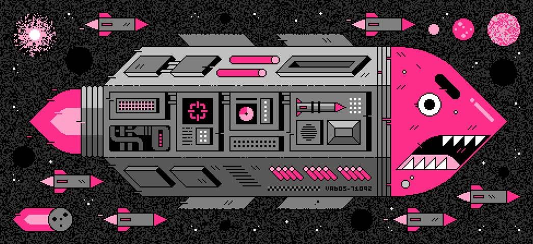 An illustration of a missile in space