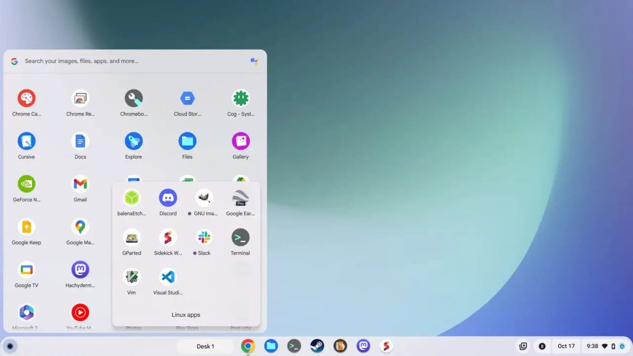 Linux apps in the Chromebook Launcher