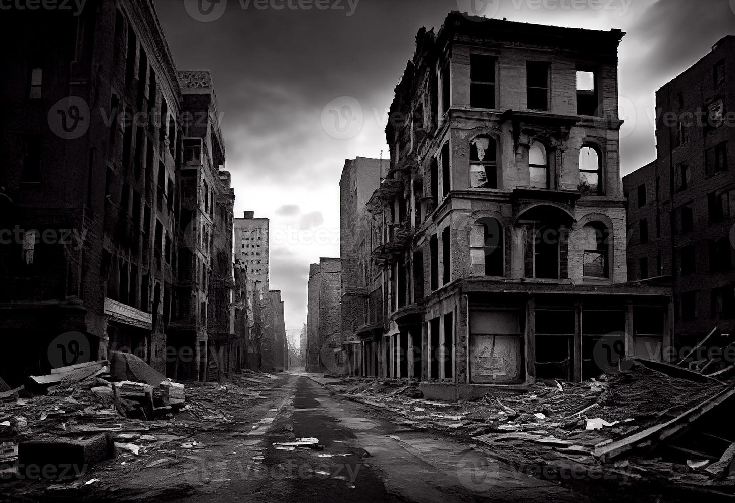 illustration painting of destroyed Abandoned City, Digital Illustration.  Generate Ai. 22645502 Stock Photo at Vecteezy