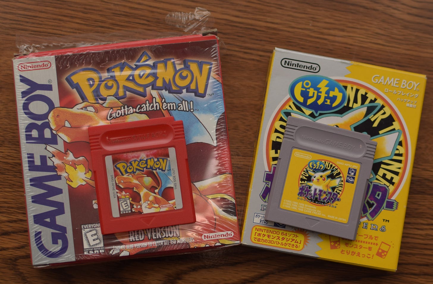 Chris's original English copy of Pokémon Red, and Japanese Pokémon Yellow