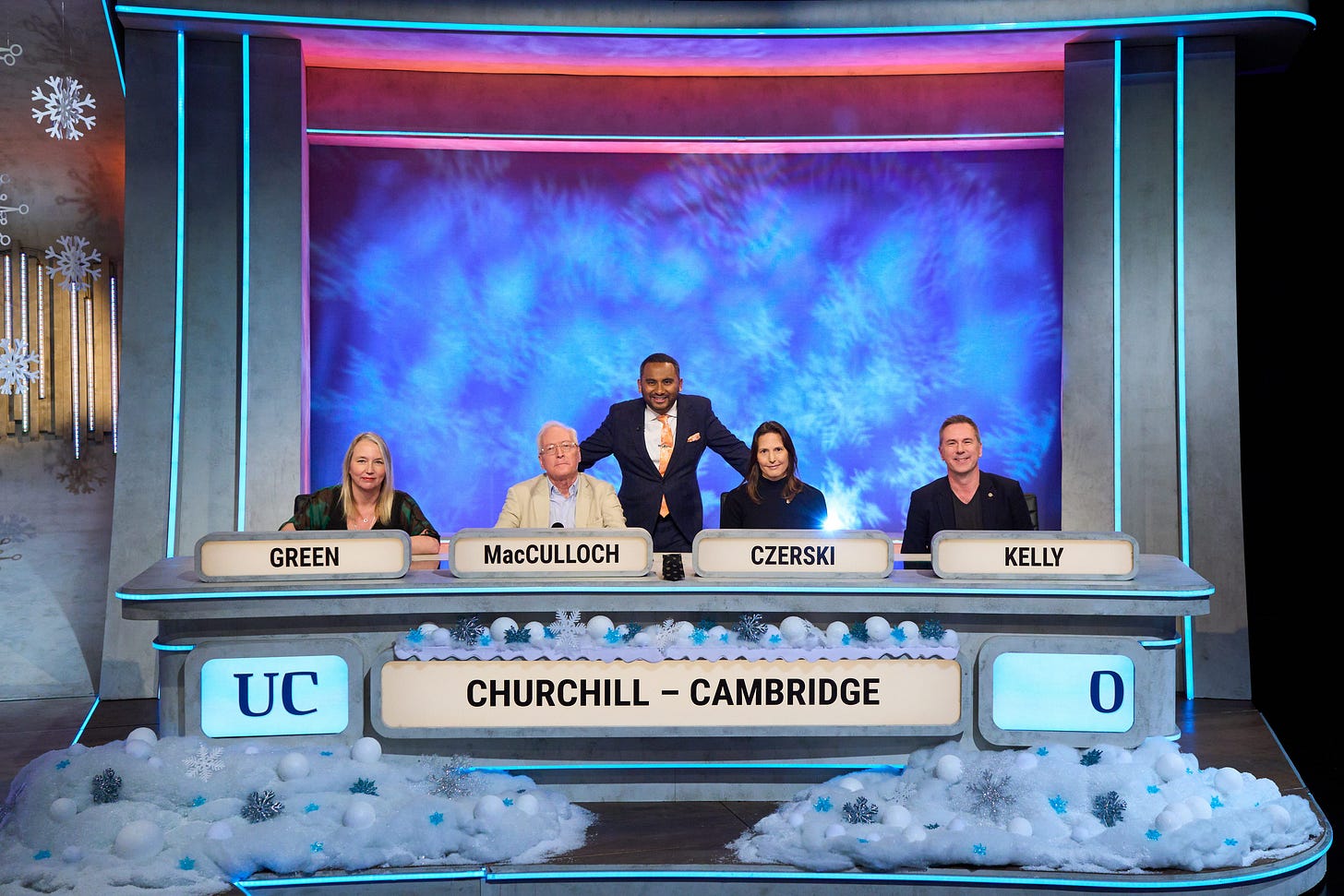 University Challenge Churchill team and Amol Rajan