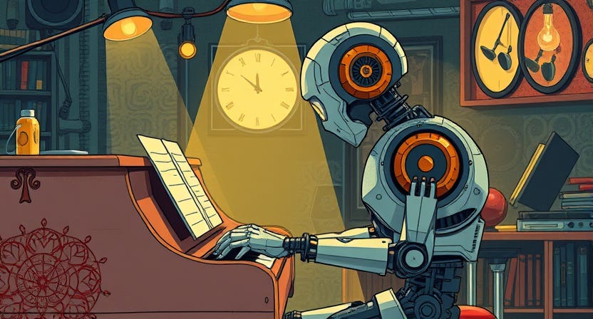 Illustration of robot playing the piano