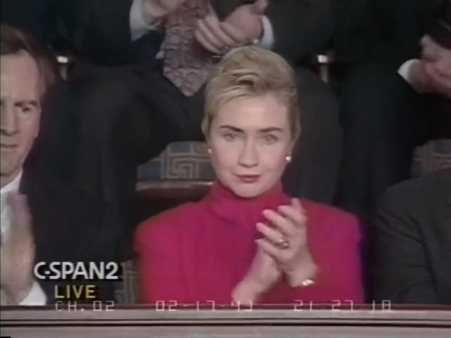Hillary Clinton, attending the 1993 State of the Union, with John Sculley to her right.