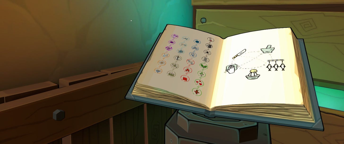Screenshot from Alchemist Simulator depicting the Almanac on the aspect page.