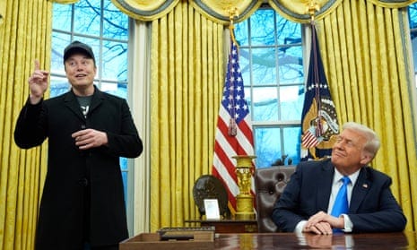 Elon Musk appears with Trump and tries to claim 'Doge' team is transparent  | Trump administration | The Guardian