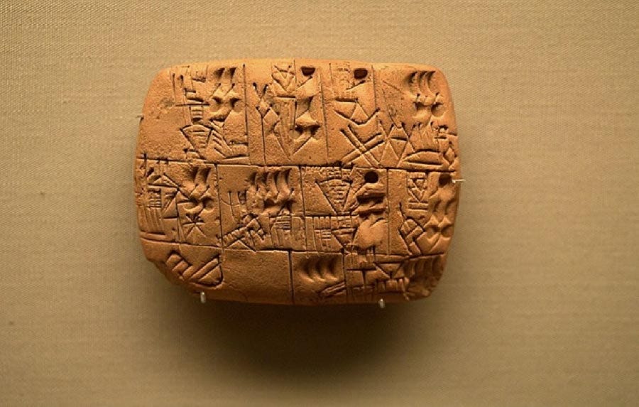 Tablet from Uruk, dating to Uruk III (c. 3200–3000 BC) recording distributions of beer from the storerooms of an institution British Museum. (CC BY-SA 2.0)