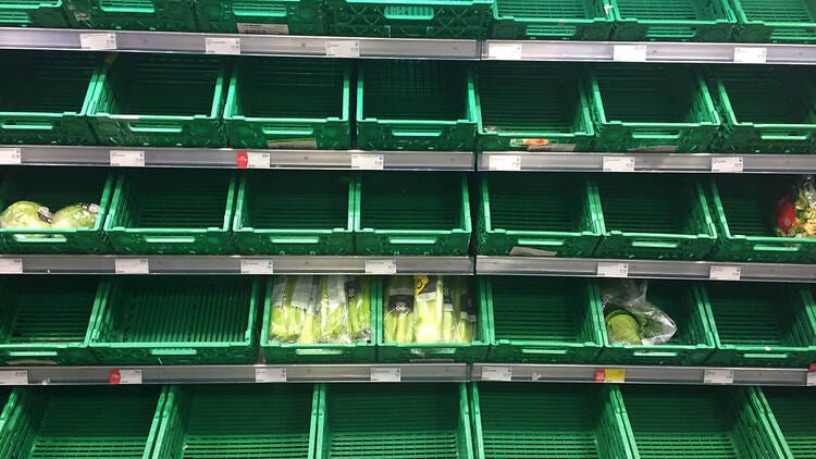 Empty supermarket shelves 