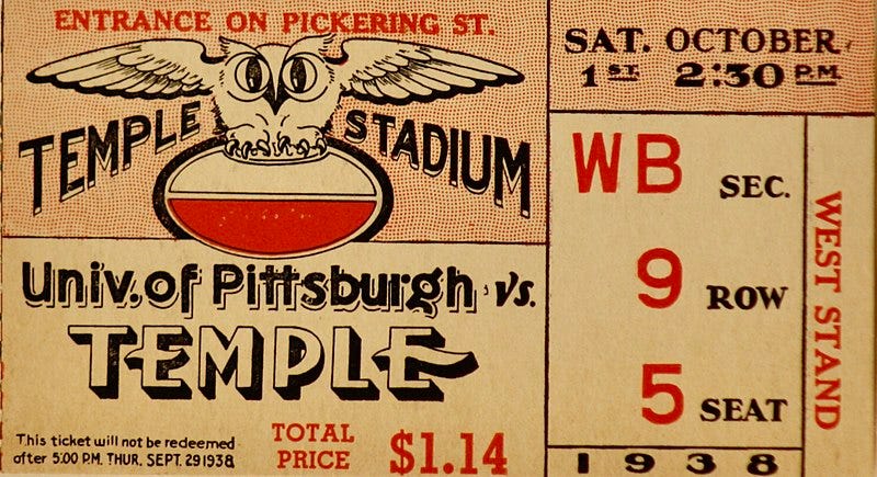 File:October 1, 1938 Ticket stub for the Pittsburgh versus Temple football game.jpg