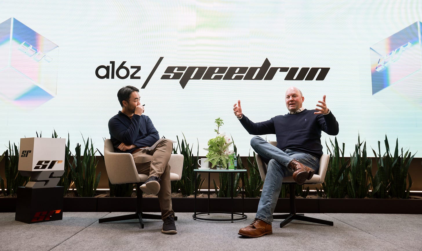 Marc Andreessen and Jon Lai in a16z Speedrun