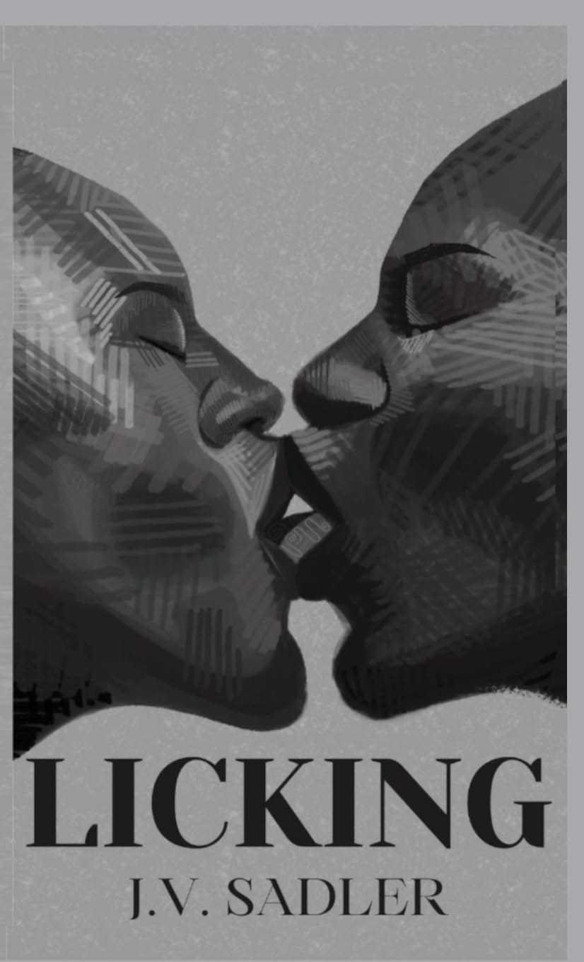 The cover of licking two an artistic image of two people kissing
