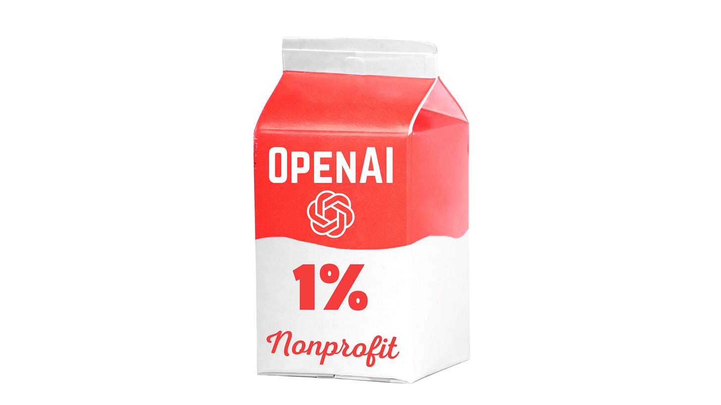 A milk carton with 1% nonprofit in place of 1% milk fat