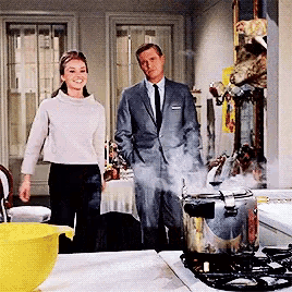 Audrey Hepburn cooking with a Pressure Cooker