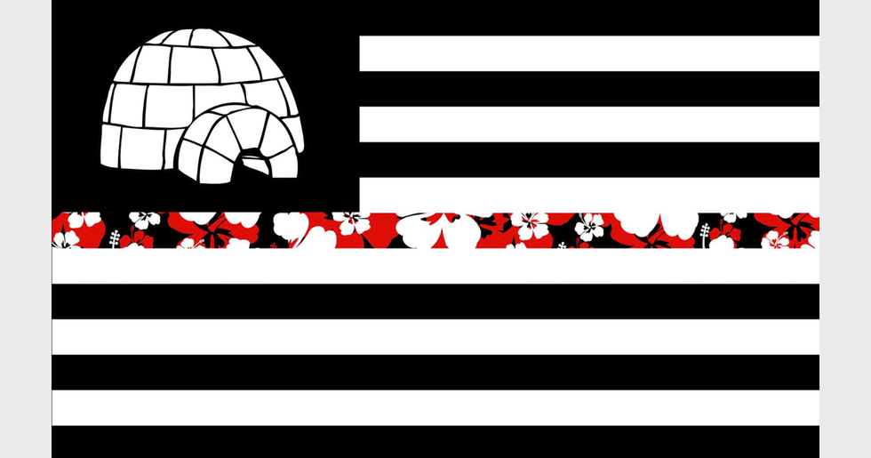 Boogaloo flag: igloo, stripes, and a hibiscus layer. 