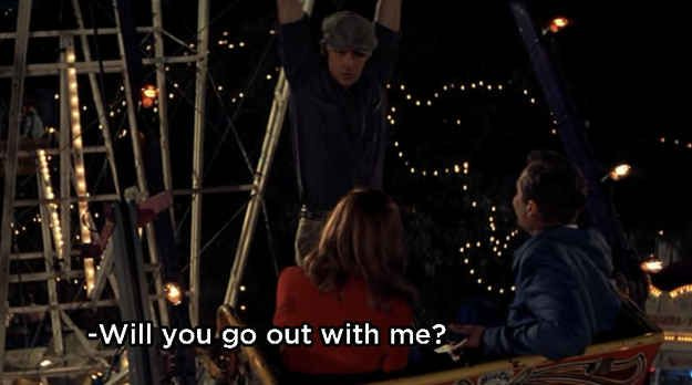 Ryan Gosling pulling the Dick-First move of hanging from a Ferris Wheel. Threatening suicide as a pick up line.