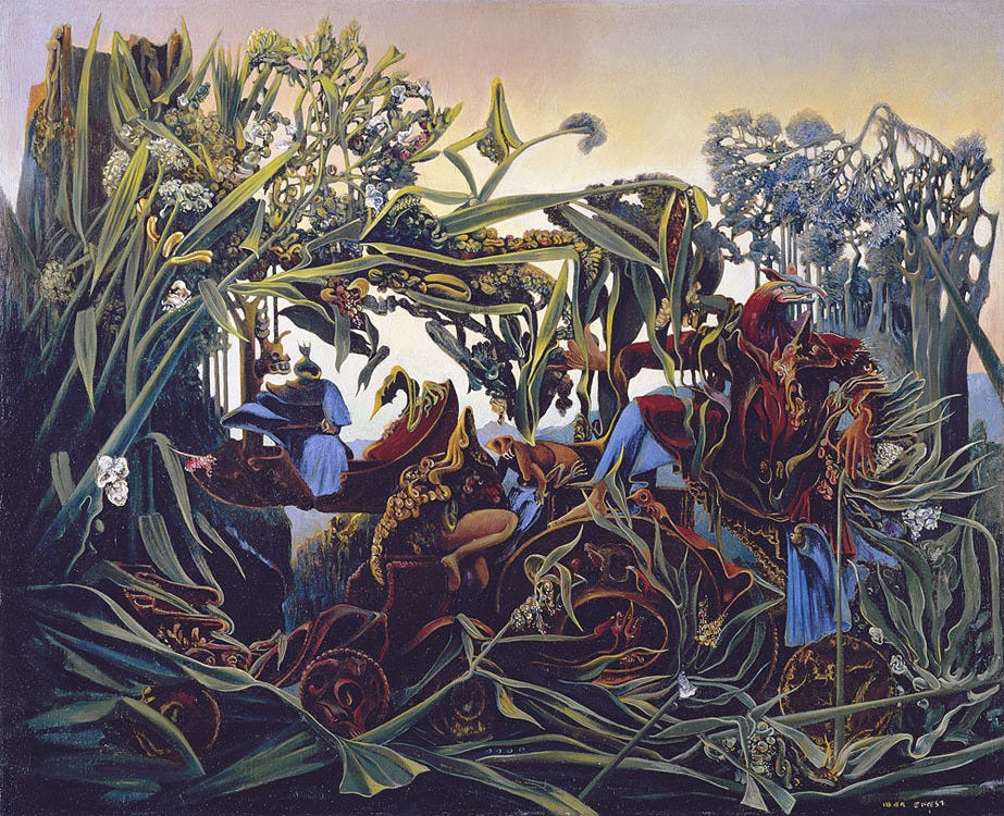 The Haunted Garden — Max Ernst. “Nature at Dawn (Evensong),” 1938. Oil...