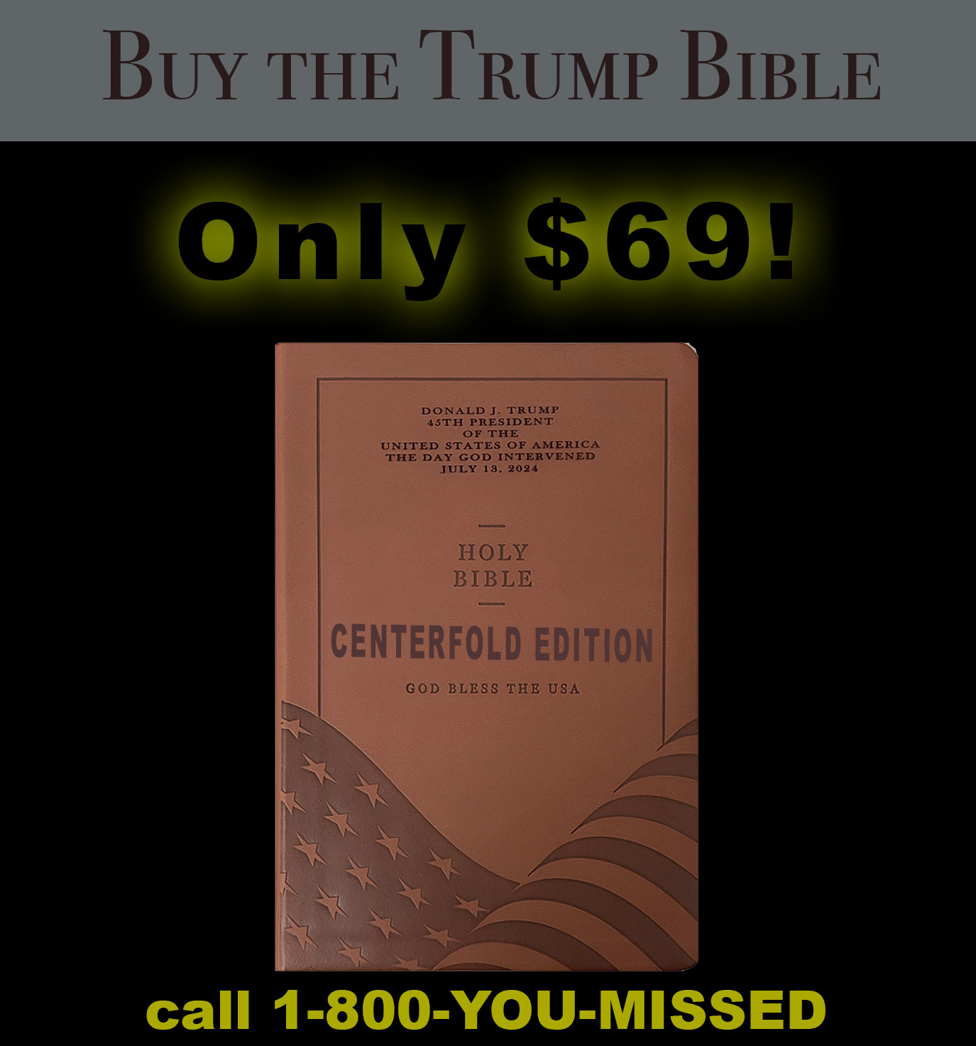 Fake ad: Buy the Trump Bible shows Trump Bible Centerfold Edition