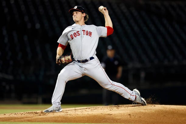 Zach Penrod of the Glendale Desert Dogs pitches during the game between the Glendale Desert Dogs and the Mesa Solar Sox at Sloan Park on Monday,...