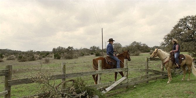 Walker Bonham and Abeline on horseback at the ranch.