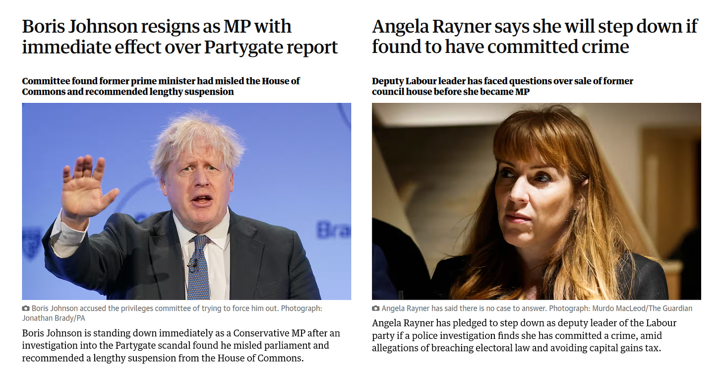 Boris Johnson and Angela Rayner in political trouble for non-political reasons