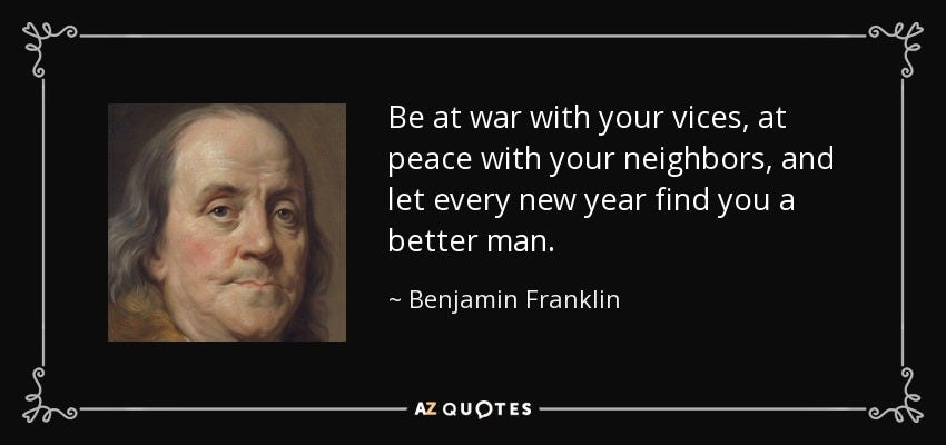 Benjamin Franklin quote: Be at war with your vices, at peace with your...