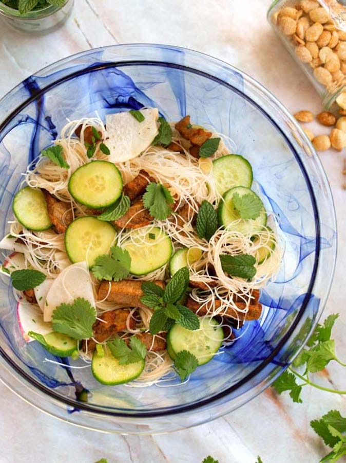 Vegan Rice Noodle Steak Salad