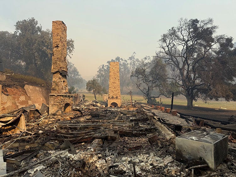 Will Rogers’ former ranch house was destroyed by the Palisades Fire. Photo taken on Jan. 8, 2025, by California State Parks. Will Rogers’ former ranch house was destroyed by the Palisades Fire. Photo taken on Jan. 8, 2025, by California State Parks.