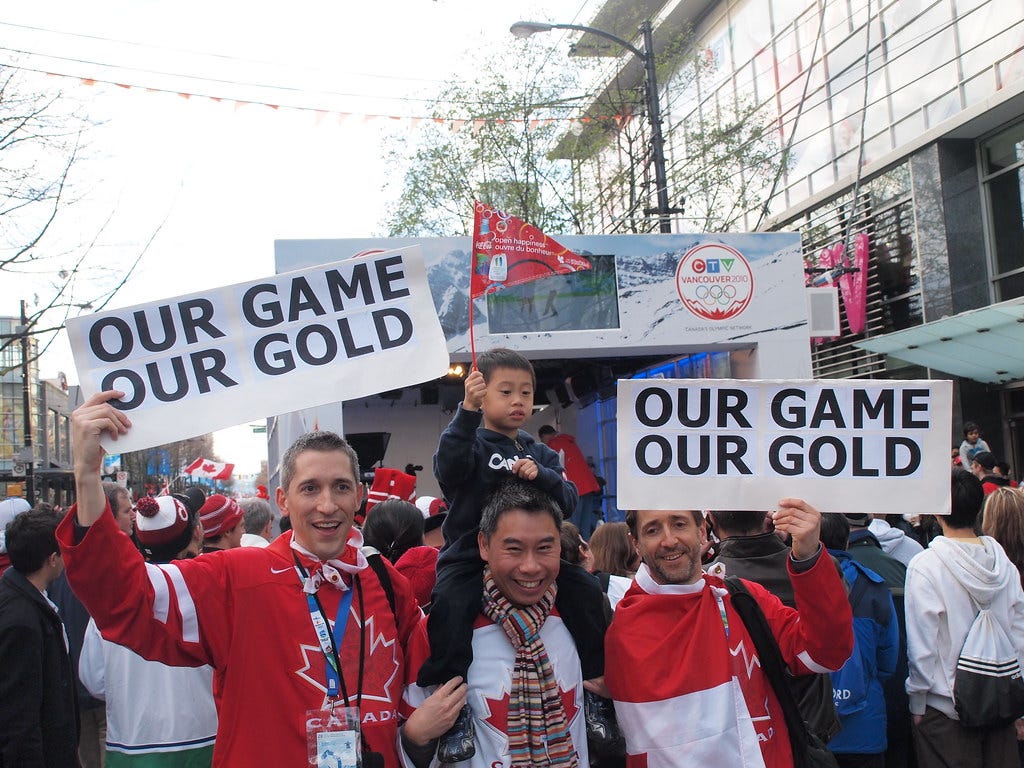 One of the most boisterous days in Vancouver. Gold of Ice Hokcey games