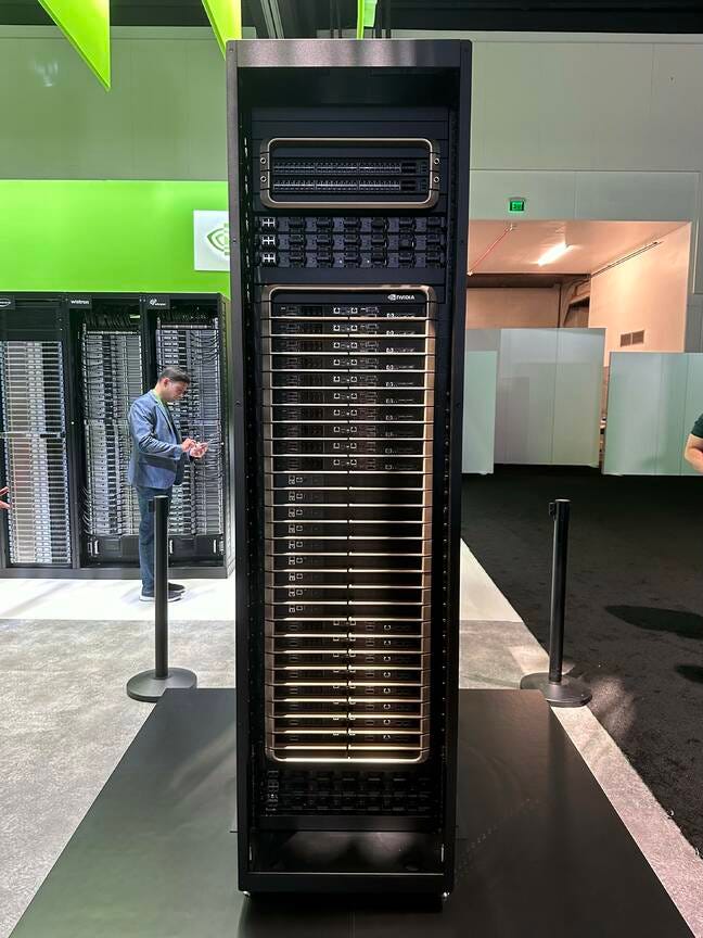Nvidia's DGX GB200 NVL72 is a rack scale system that uses NVLink to mesh 72 Blackwell accelerators into one big GPU.