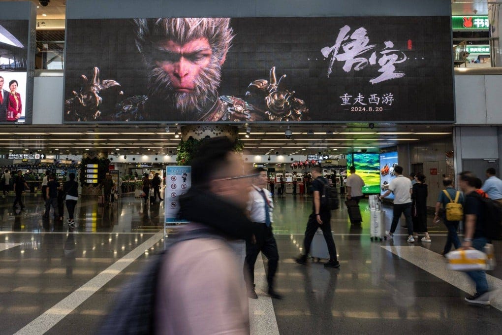 An ad for the Black Myth: Wukong video game seen at Beijing airport, Sept. 3, 2024. Photo: Bloomberg