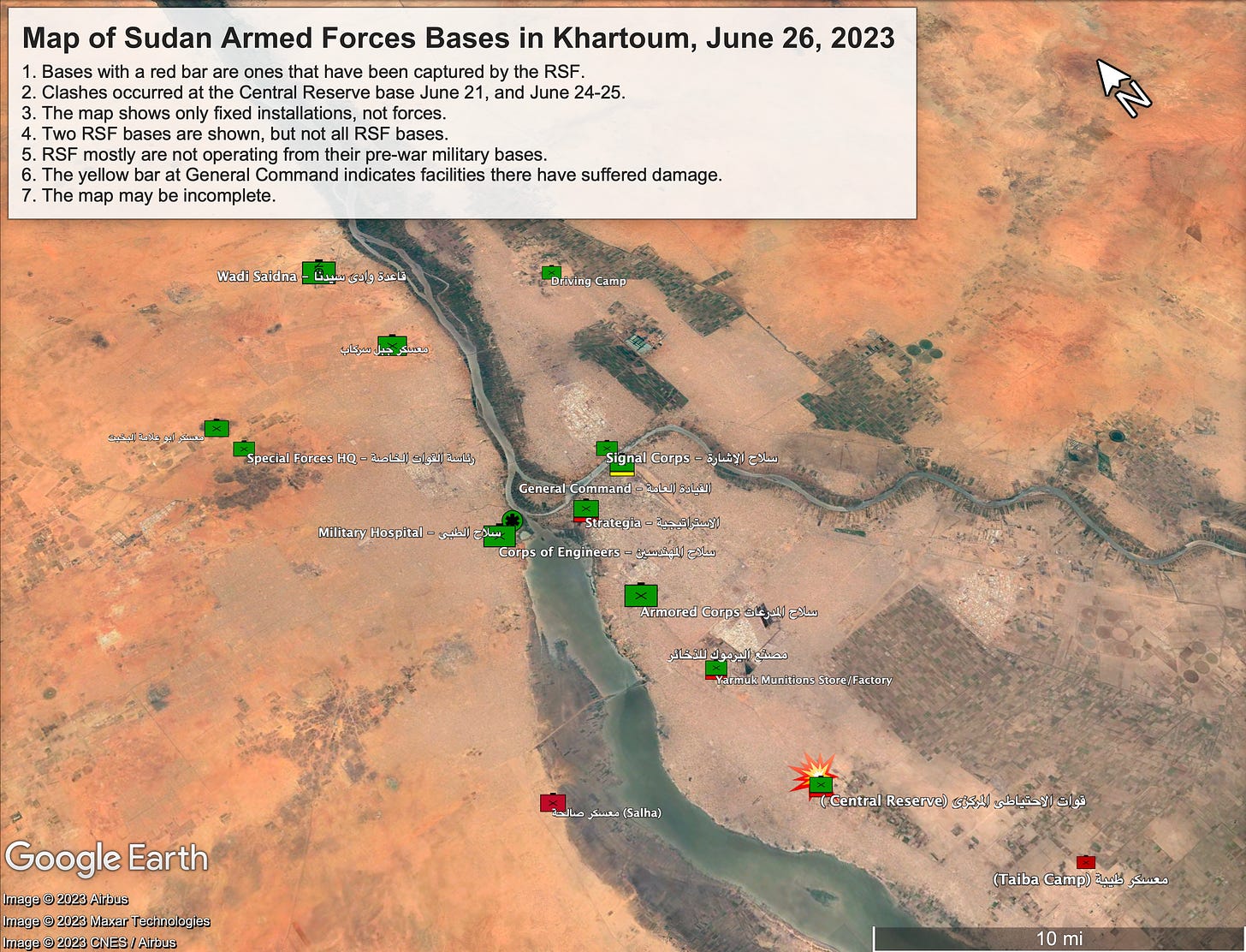 Map of Sudan Armed Forces bases in Khartoum, June 26, 2023