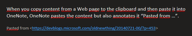 OneNote Pasted from Feature
