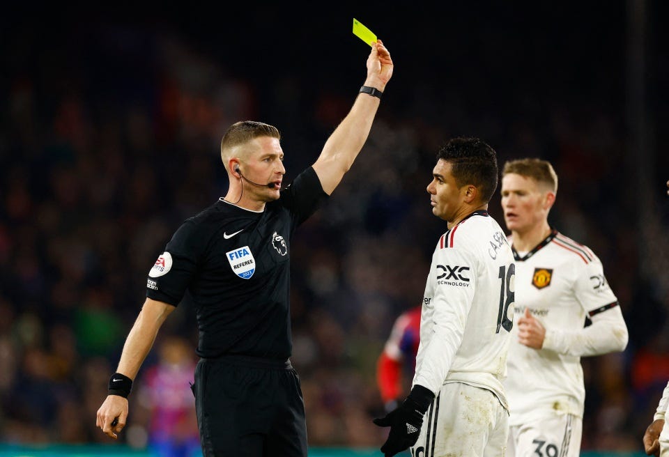 Man Utd star Casemiro to MISS Arsenal clash after receiving yellow card for  rough challenge at Crystal Palace | The Sun