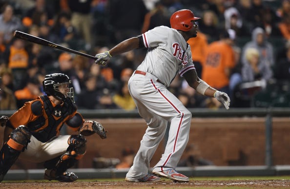 ryan howard sacrifice for phillies baseball 2015